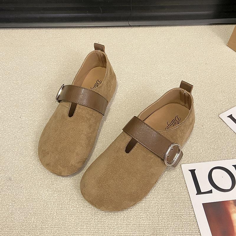 

2025 осень новые туфли Мэри Джейн на плоской подошве для маленьких мужчин с увеличением внутренней высоты модные легкие с открытым носком и круглым носком повседневные одинарные туфли женские 35 хаки