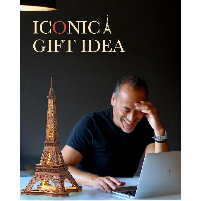 Rowood Eiffel Tower,3D Puzzle Model Kits for Adults,DIY 3D Wooden Puzzles for Adults,Builing Set with LED,Home Decoration Festival Gift Idea