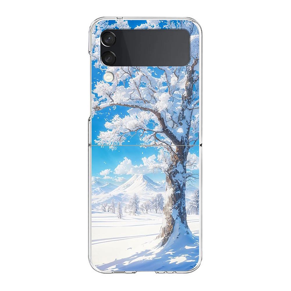 

Phone Case For Samsung Galaxy Z Flip 3 4 5 Hard Folding Clear PC For Samsung Z Flip 6 Back Cover Landscape Winter Light Snow Samsung Z Flip 3