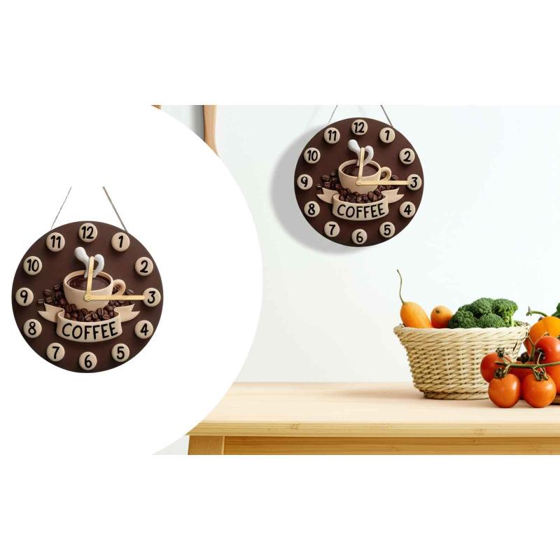 Frisch Gebrühter Schoko-Kaffee Dekorative Wanddekoration Runde Uhr Kreatives Holz-Kaffeetassen-Schild 2D Wanddekoration