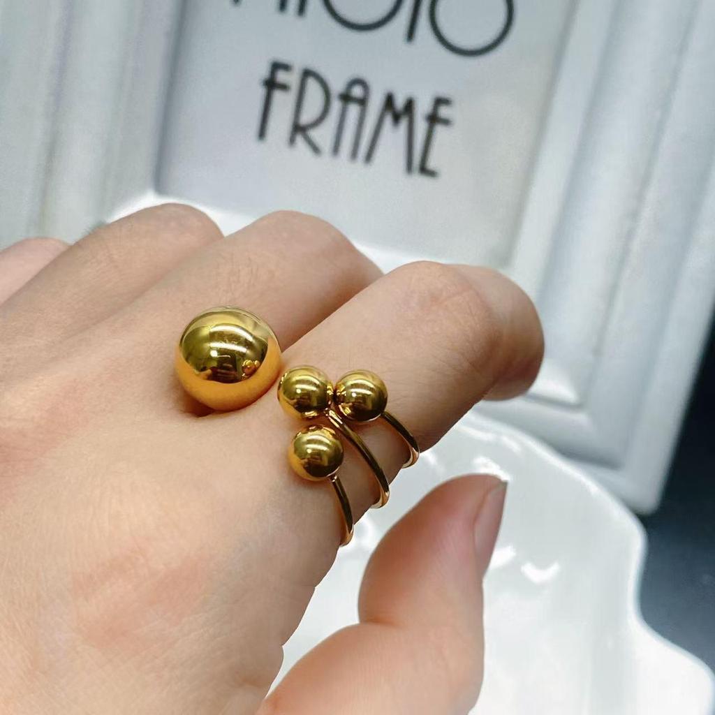 Korean Dongdaemun 18K Stainless Steel Women's Versatile Temperament Ring Sphere.