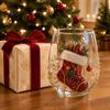 Elegant Wine Glass Set Creative Transparent Santa Claus Pattern Mug, 3D Embossed Christmas Aesthetic Tea Cups, Drinking with Tree Wreath Socks Design,