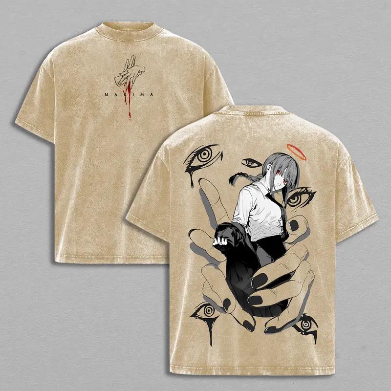 Manga Chainsaw Man T-shirt for Men Women Clothing Makima Graphic Short Sleeve Tees Tops Vintage Washed Oversized Cotton T Shirt