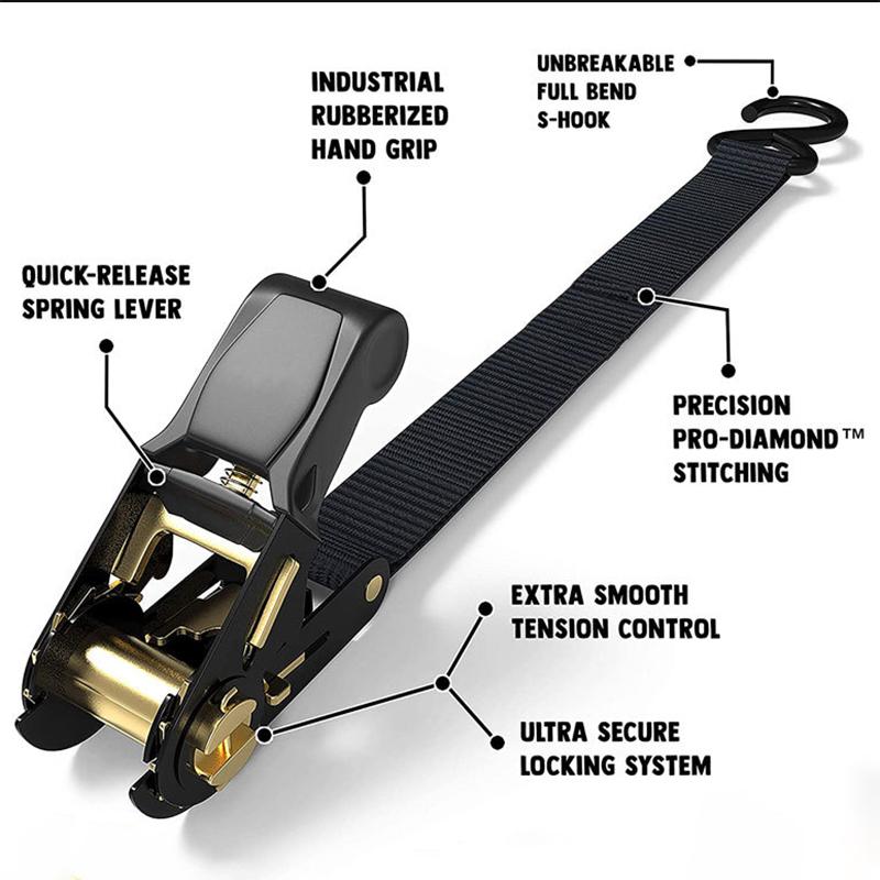 1Set Ratchet Tie-Down Strap Motorcycle Fixed Heavy Cargo Trailer Transportation Car Tension Rope Tie Down Strap Kit Annular Belt