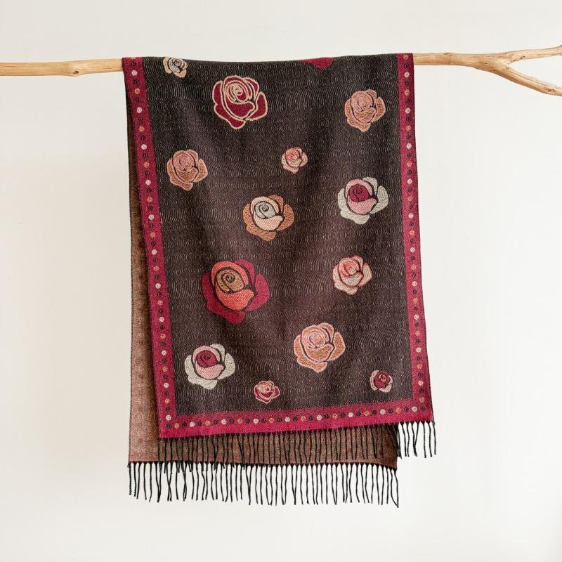 

Retro camellia imitation cashmere scarf women s spring, autumn and winter cheongsam air conditioner shawl summer outside with mother s model 180x65cm