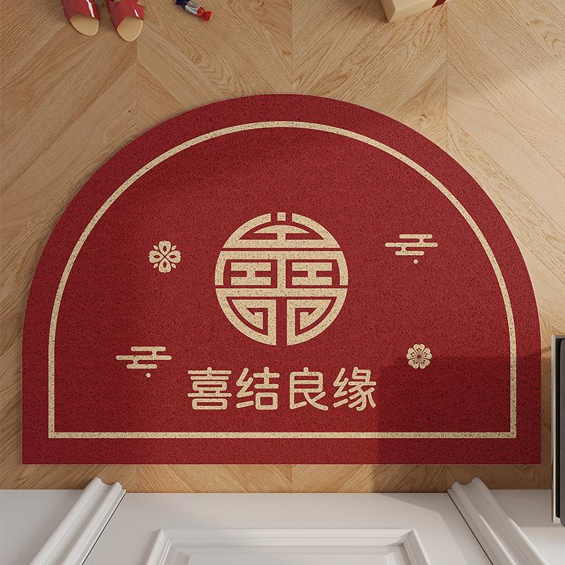 

Красный полукруглый китайский дверной коврик, шелковое кольцо, свадебный праздничный дверной коврик, очищающий от песка и пыли, износостойкий дверной коврик 45*75