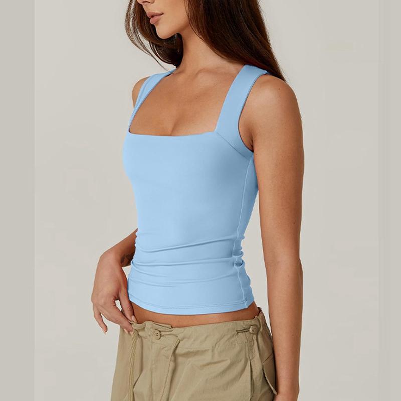 Women's Solid Color Square Collar Slim Camisole Summer Sleeveless Top