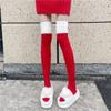 Classical Holiday Themed Cosplay Christmas Thigh High Long Socks for Women Plush Top Patchwork Over the Knee Stockings