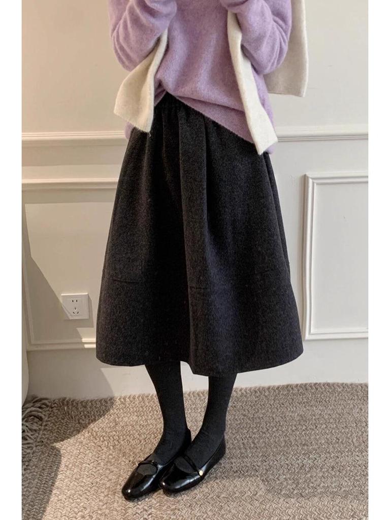Solid Woolen A-Line Petite Midi Skirt for Women - Autumn/Winter 2025 Collection