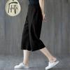 Women's High Waist Linen Wide Leg Cropped Pants Loose Fit Minimalist Capri Pants Pocket Casual Seven Trousers