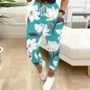 Summer Ladies Realistic Large Flowers Prints Printed Sweatpants Loose Fit Drawstring Joggers Elastic Cuff Daily Casual Pants