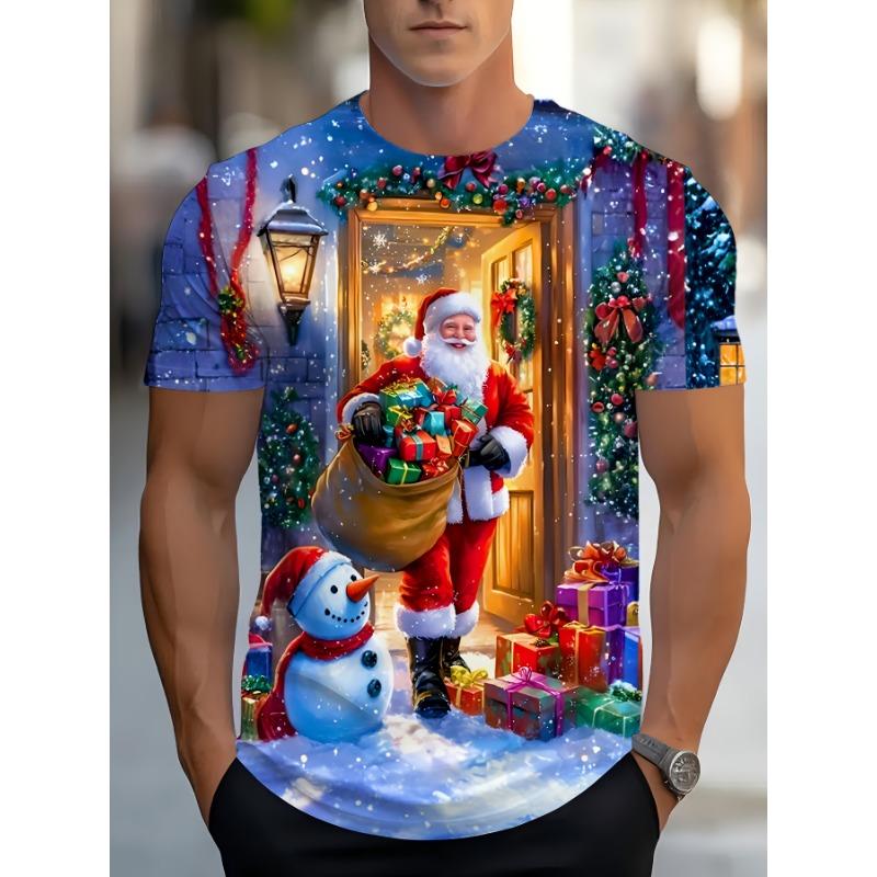 Vánoční pánské tričko s kulatým výstřihem 3D potisk Santa Clause Dárkové Outdoor Vánoční dárek Párty Denní ležérní Krátký rukáv