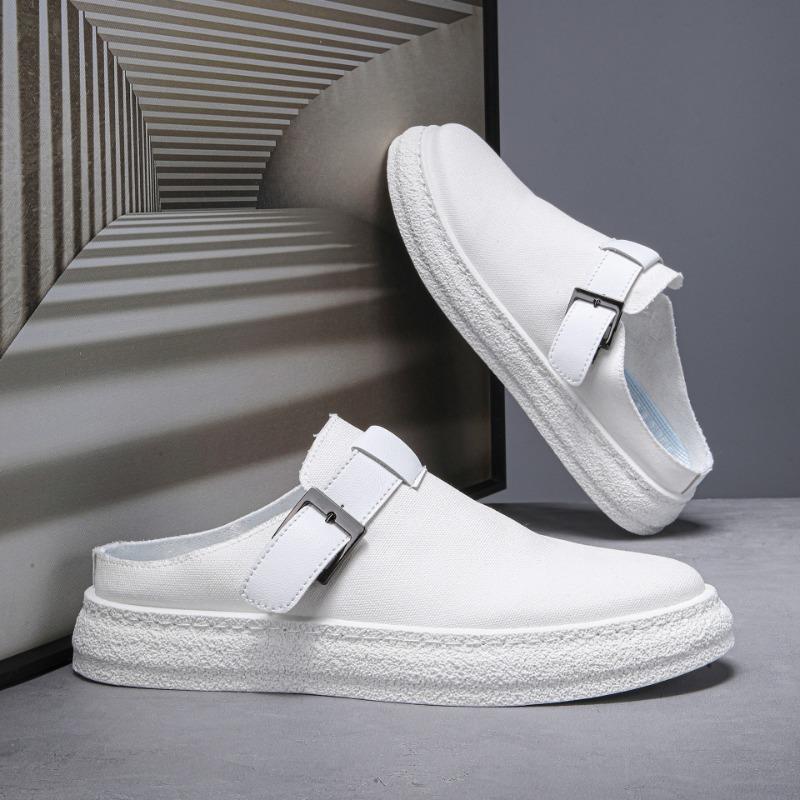 Fashion Mens Bag Head Half Slippers 2025 Summer New Canvas Flat-Bottomed Casual Shoes Trendy Mens Slippers Light Comfortable Men Sandals