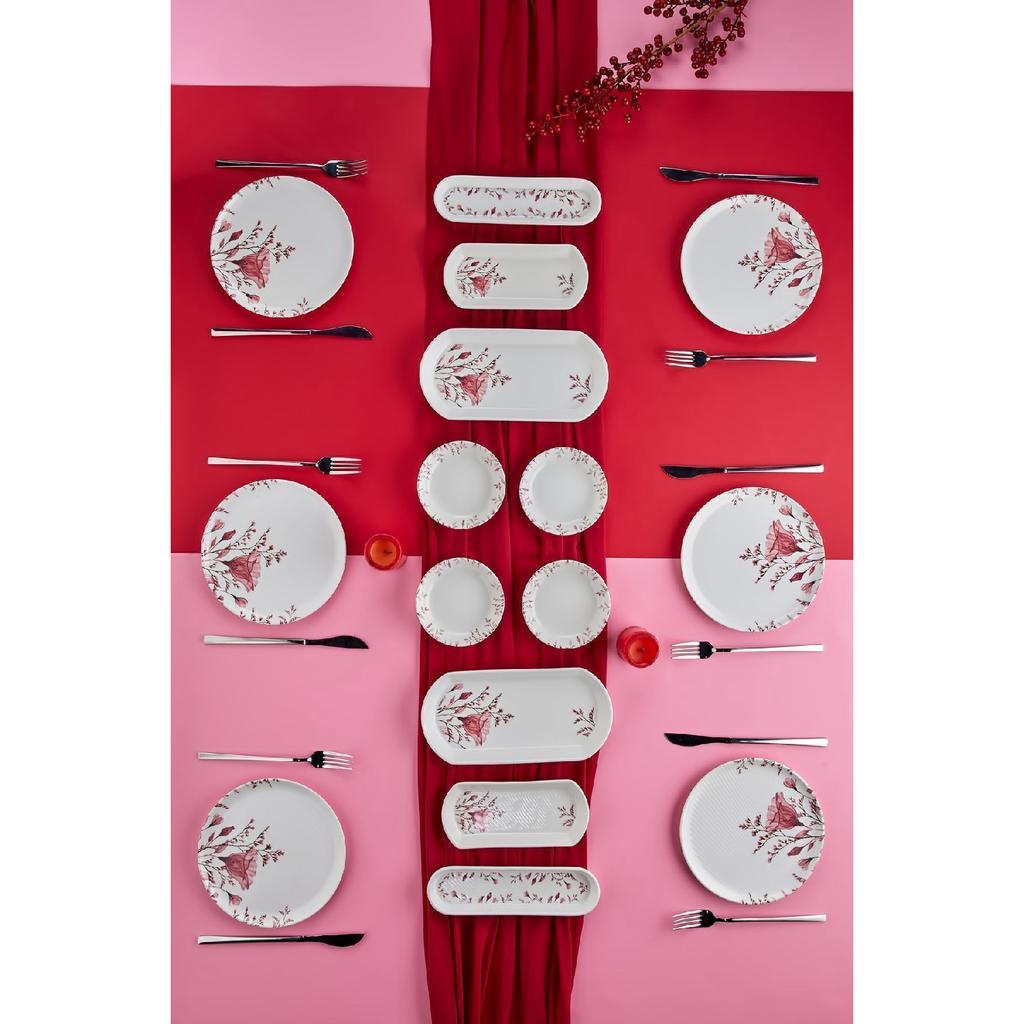 Gera Flower Patterned Luxury Ceramic 16 Piece Square Breakfast Set For 6 Persons
