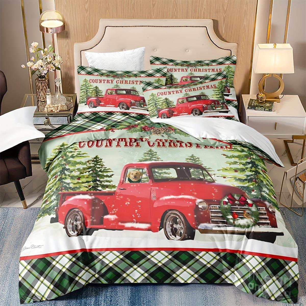 

MERRY Christmas Bedding Set 3D Printed Duvet Cover Set Soft Single Double Size Bed Set Christmas Red Car Home Decorations Eu Single 135x200cm