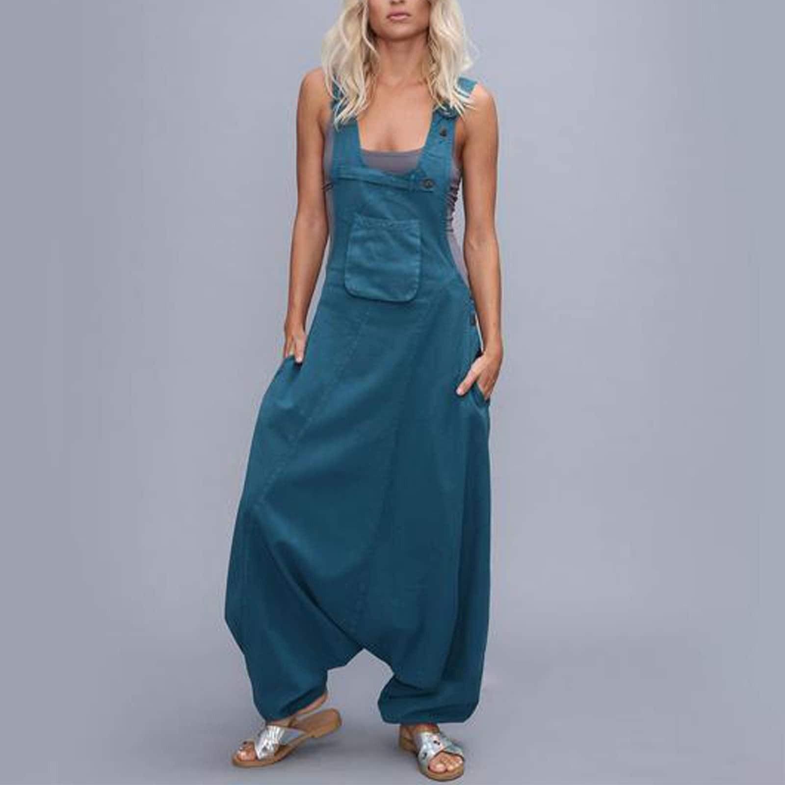 

Женские комбинезоны больших размеров для йоги, свободные широкие брюки, однотонные подтяжки, одежда для тела, комбинезон L синий