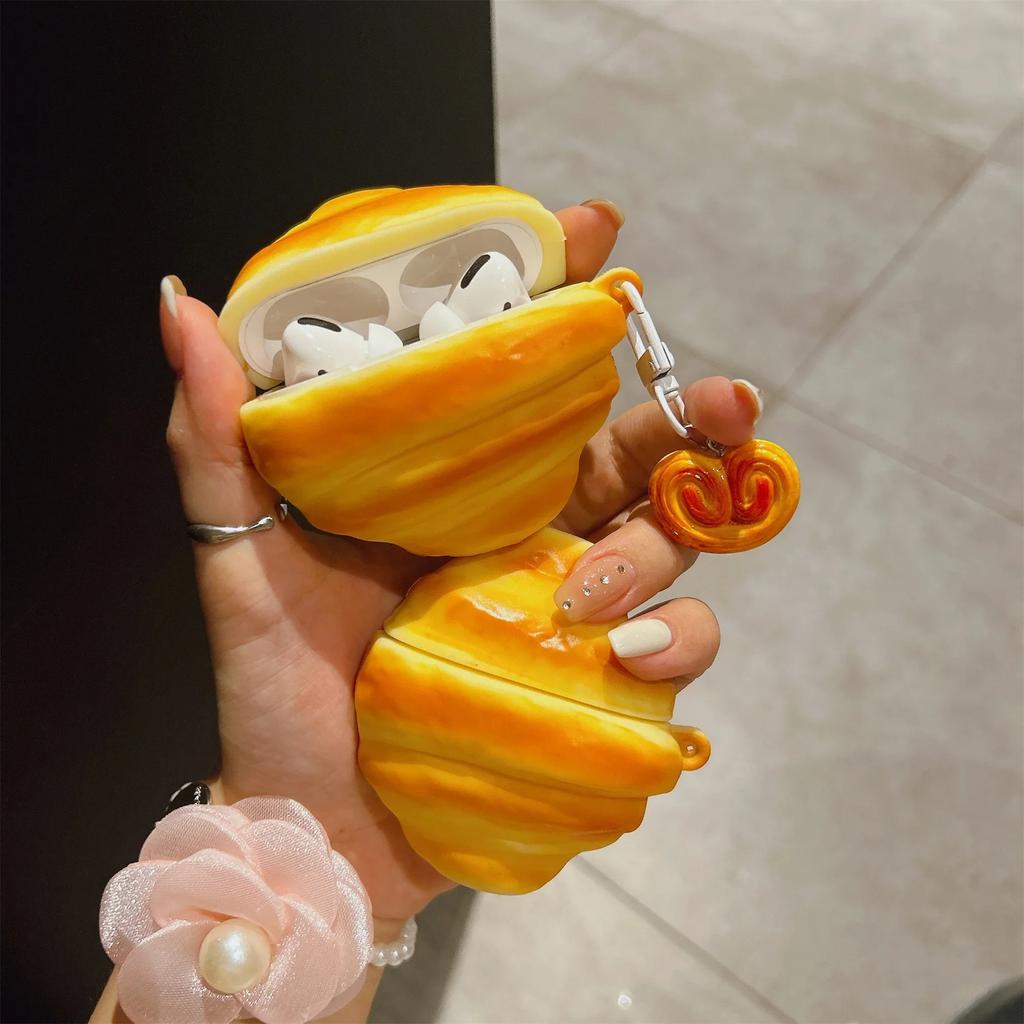 Creative Simulation Croissant Bread Headphone Cover for Apple Airpods 1/2 3 4 Pro/Pro2 Silicone Shockproof Case