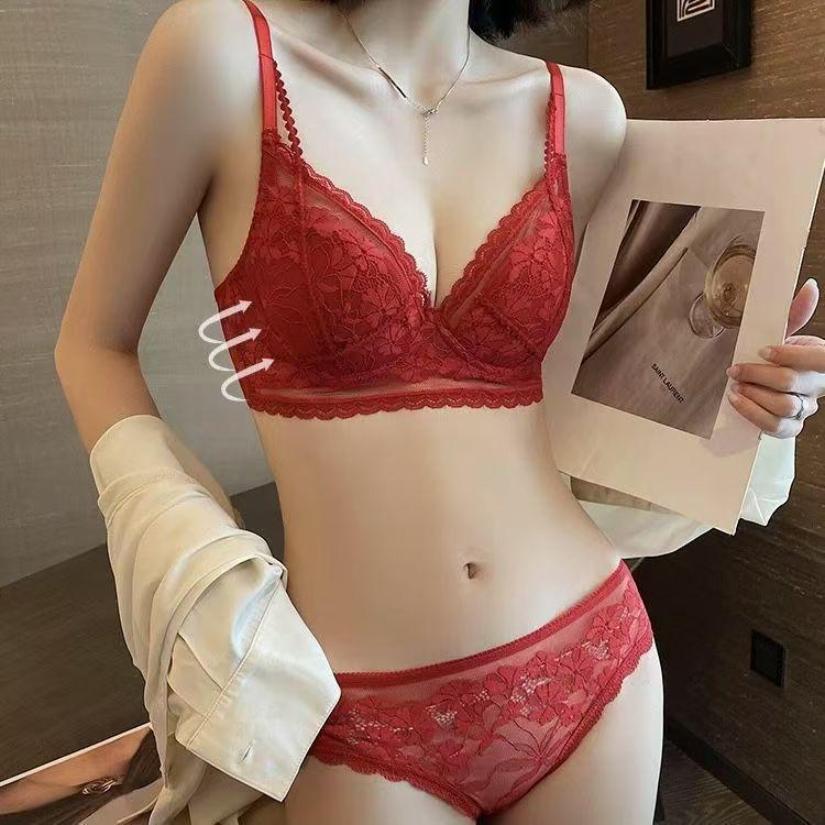 French underwear women's summer thin thin thin collection breast anti-sagging sexy pure lace big chest small bra cover