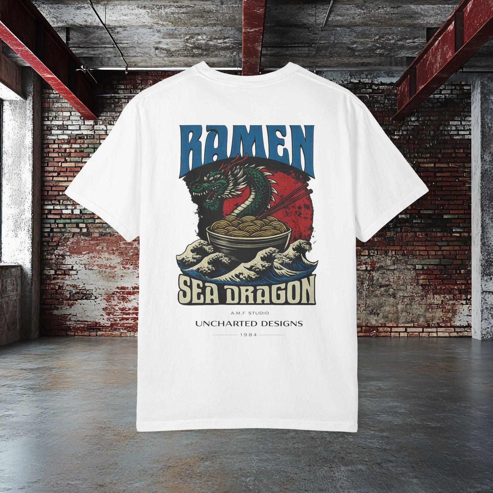 Ramen Sea Dragon T shirt | Japanese Dragon Graphic Tee | Anime Streetwear Shirt | Ramen Lover Gift for Him | AMF Studio Uncharted Designs 4XL