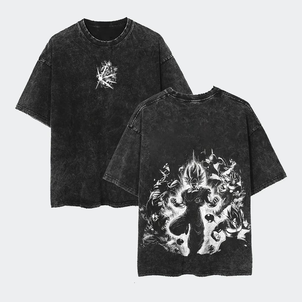New Anime Dragon Ball Printed Tshirt Mens and Womens Washed Tshirt High Quality Vintage Cotton Tshirt Harajuku Tops