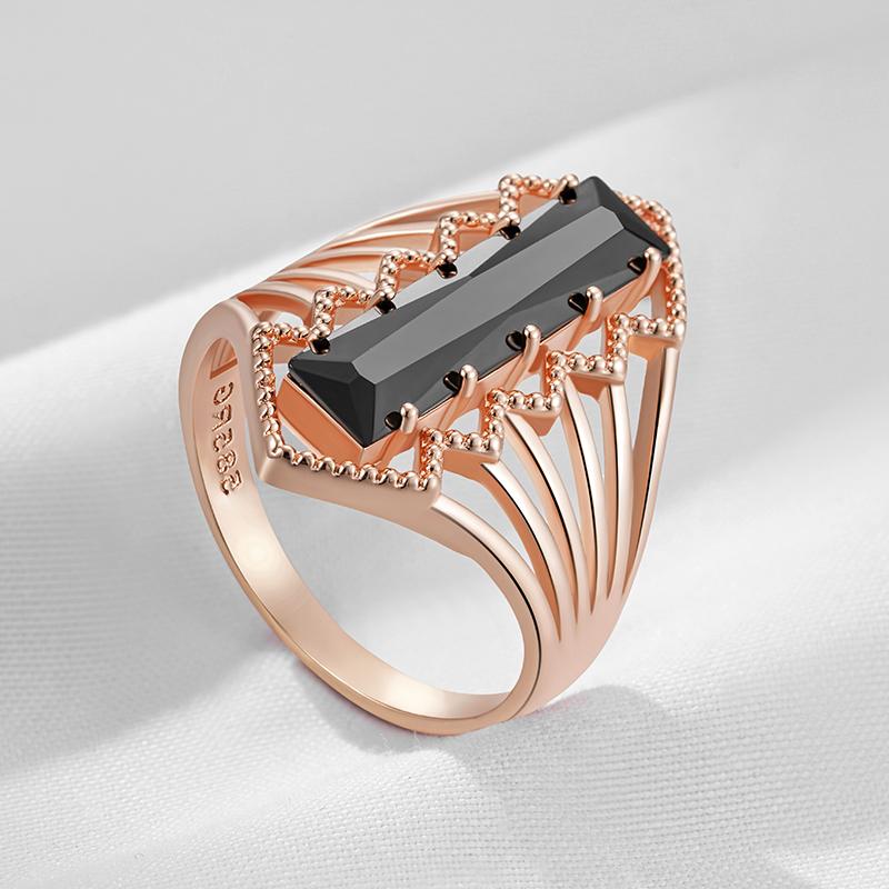 Long Square Black Natural Zircon Wedding Rings For Women Simple  Rose Gold Color High Quality Daily Fine Jewelry
