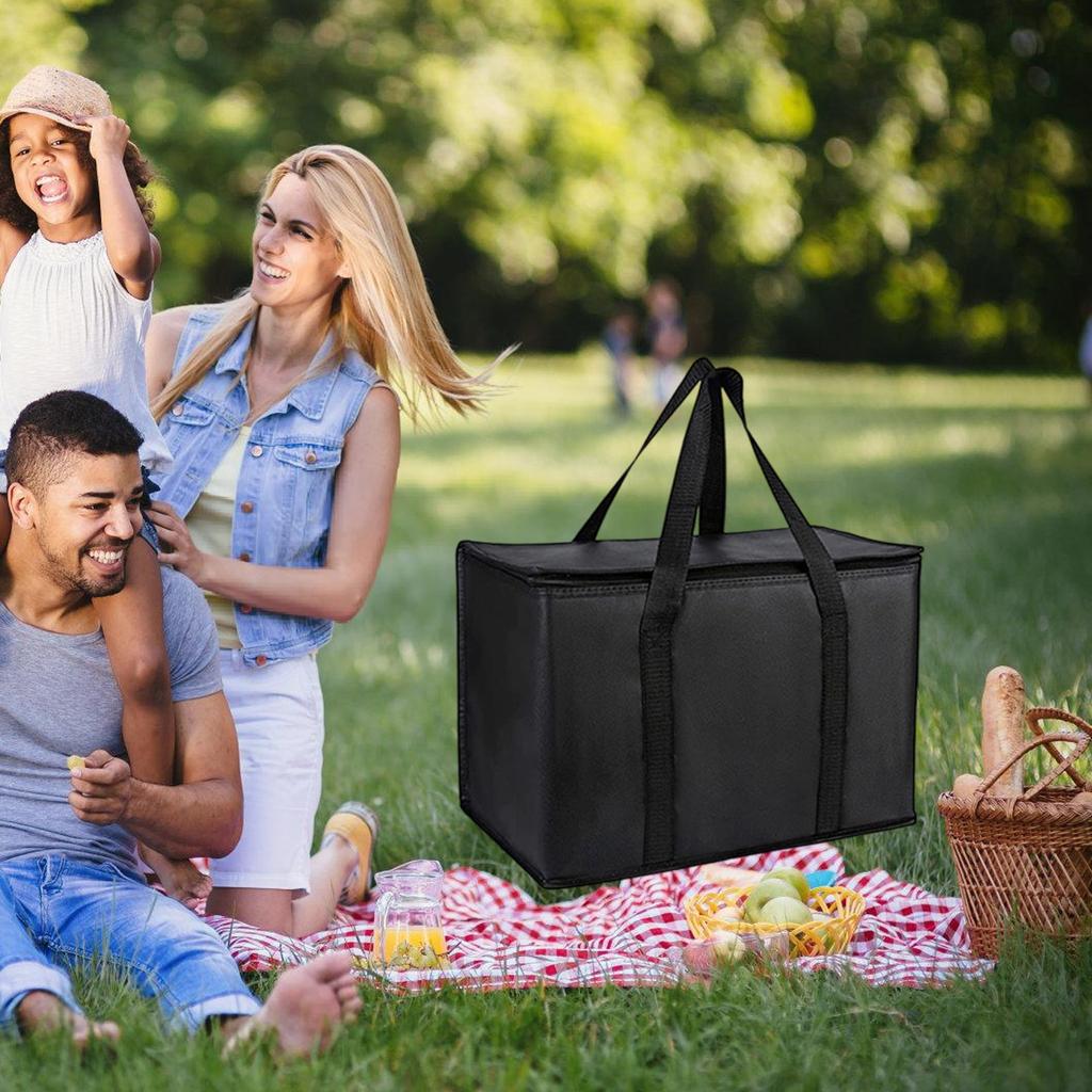 Thermal Insulated Reusable Grocery Bag Collapsible Food Delivery Bag With Zipper Top for Office Lunch Camping BBQ