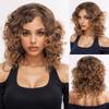 Synthetic Brown Highlight Wig Afro Curly Wig with Bangs Natural Fluffy Medium Wig for Black Women Daily Cosplay Party