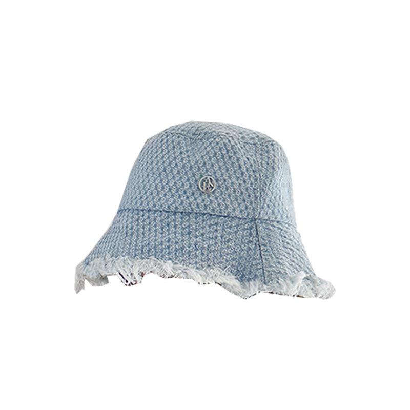 25 early autumn new big eaves lattice rough edge high quality bucket hat sunshade sunscreen washbasin hat
