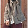 Chinese Style Vintage Womens Winter Parkas Warm Long Sleeve Coats with Pockets Autumn Button Stand Collar Ramie