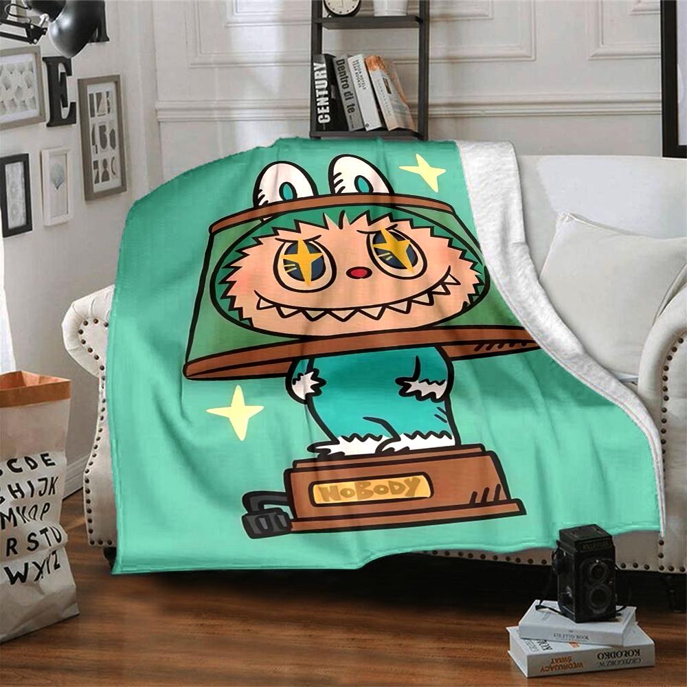 1Pc Labubu Cute Cartoon Blanket Soft Comfortable Polyester Blanket All Season Cozy Throw Bedroom Office Outdoor Use Christmas Gift Choice Print Home B