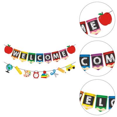 2 Pcs Burlap Back-to-School Season Hanging Flag Child Drapes Decorations Paper Welcome Flags Banner