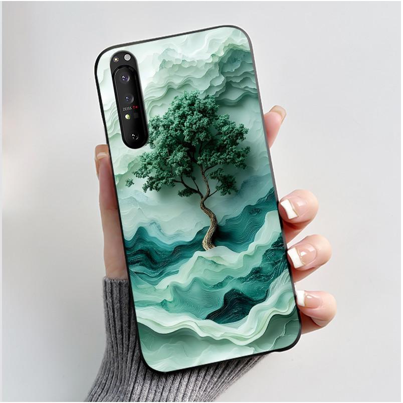 Für Sony Xperia 1 III 1 II Hülle Xperia 1III 1II Niedliche Katze Cartoon Weiches TPU Silikon Schwarze Abdeckung Ultradünne Stoßfeste Schale Fundas