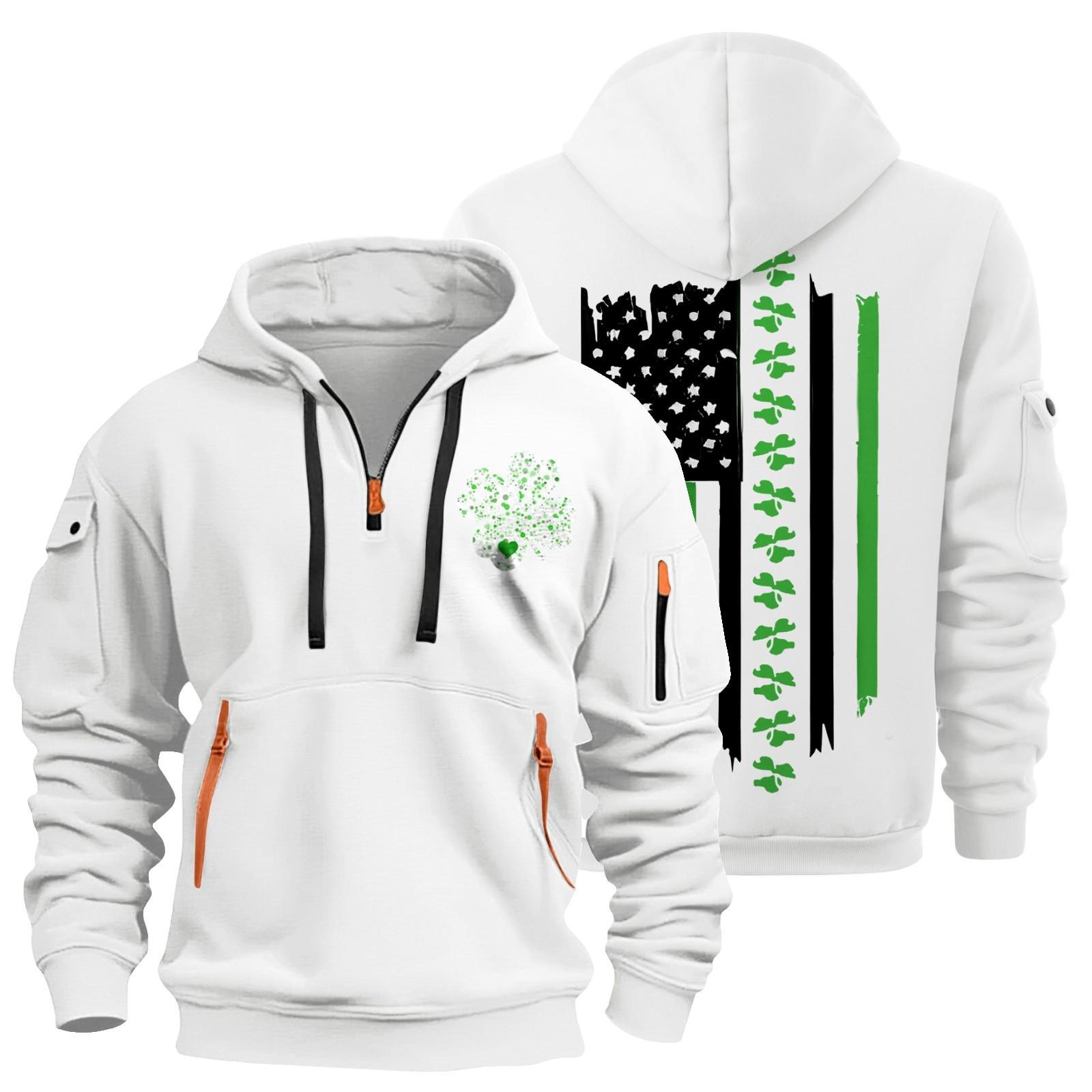 

улица. Толстовка с капюшоном Patrick s Green Flag Print для мужчин, пуловер на молнии для мужчин, спортивная повседневная толстовка больших размеров L бежевый