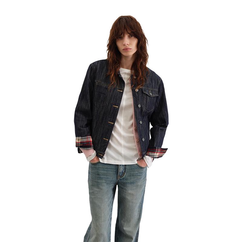 

Женская джинсовая куртка пэчворк в клетку S