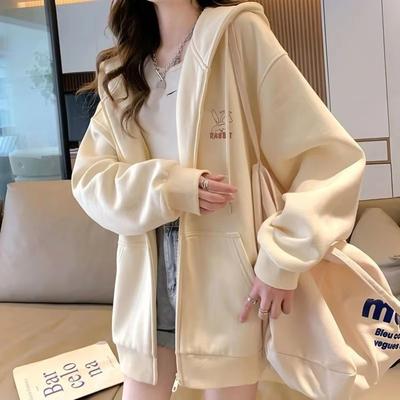 Damen Stickerei Print Sportlich Chic Kapuzenpullover Lässig Reißverschluss Langarm Locker Jacken Mäntel Harajuku Kapuzen-Sweatshirts Streetwear Herbst
