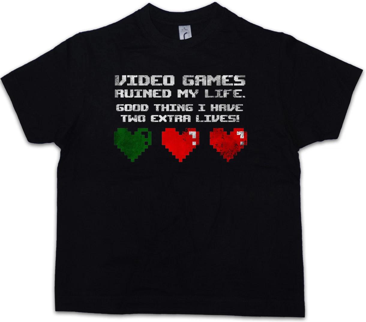 

VIDEO GAMES RUINED MY LIFE Kids Boys T-Shirt I have Two Extra Lives Gamer Fun 100