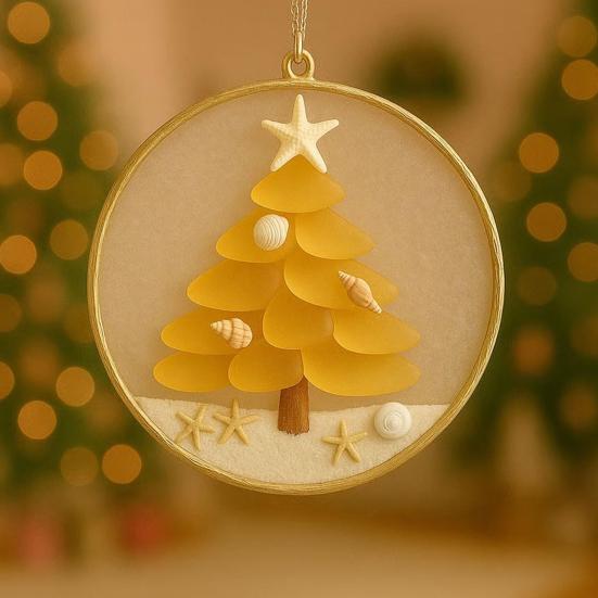 2/4Pcs Christmas Tree Ornament Round Shape Handmade Beach Decoration with Starfish Shell Decor Car Hanging Decoration