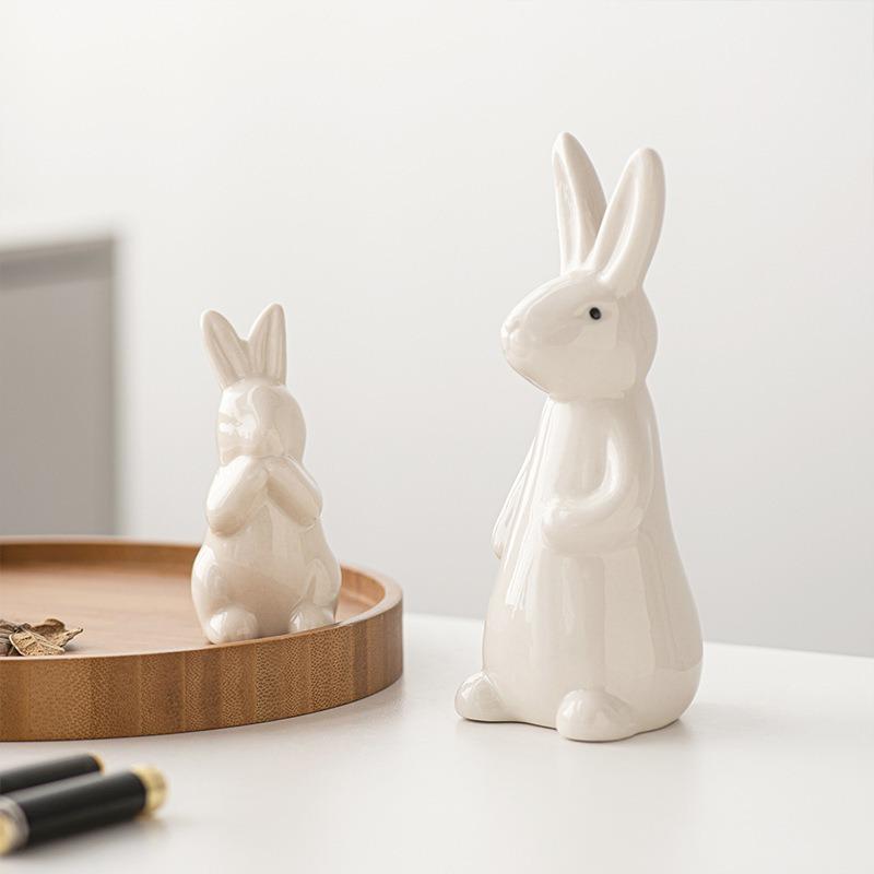 3pcs/set Easter Rabbit Shaped Ornament Office Home Desktop Ceramic Craft Decoration Set for Tabletop Decor & Festival Use