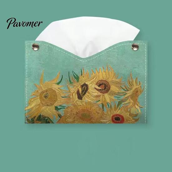 Compact Tissue Box for Bedroom PU Leather Cover with Wild Rose/Sunflower Pattern, Foldable Desktop Organizer, Napkin Holder Portable Storage Bag Case,