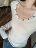 Spicy Girl Rivet Round Neck Slim Fit Long Sleeve T-shirt for Women's Autumn/Winter Wear