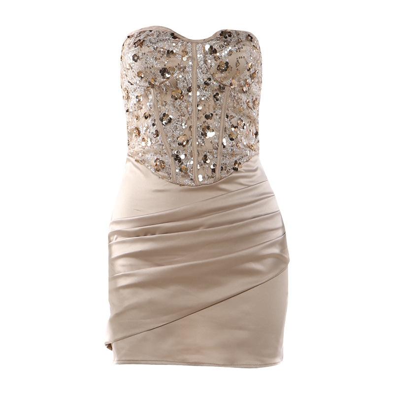 European and American Women's Clothing WISH Autumn and Winter New Street Fashion Solid Color Sexy Tube Top Waist Dress