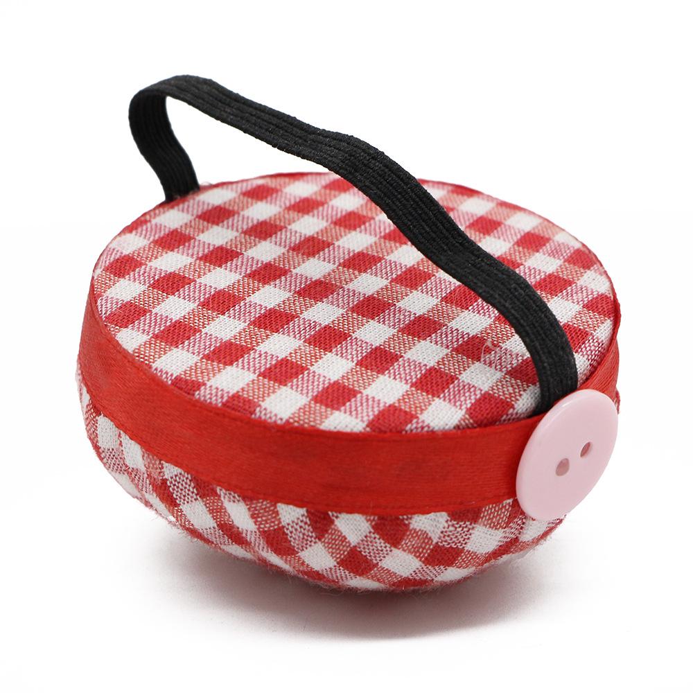 Red & White Check Wrist Pin Cushion with Needle Holder and Threader
