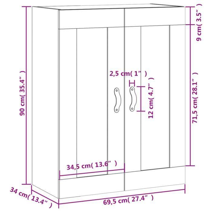 VidaXL Armoire murale gris béton 69,5x34x90 cm bois d'ingénierie 830360