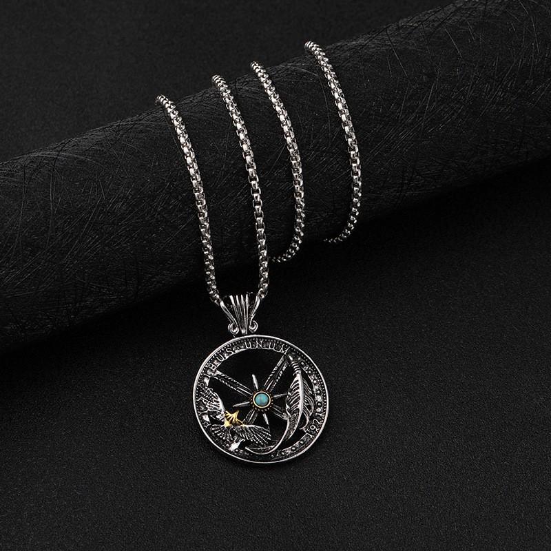 

Men s Feather Eagle Compass Pendant Necklace - Trendy Hollow Design