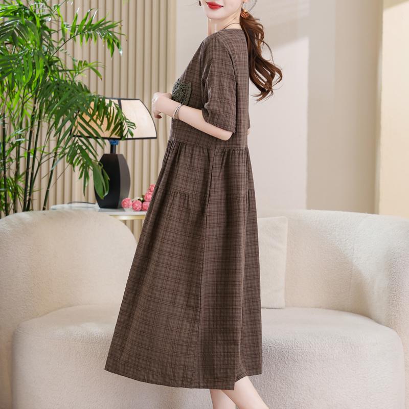 Women's Plus Size Cotton Linen Dress, Loose V-Neck Casual Summer Midi Dress with Pockets (XL-5XL)