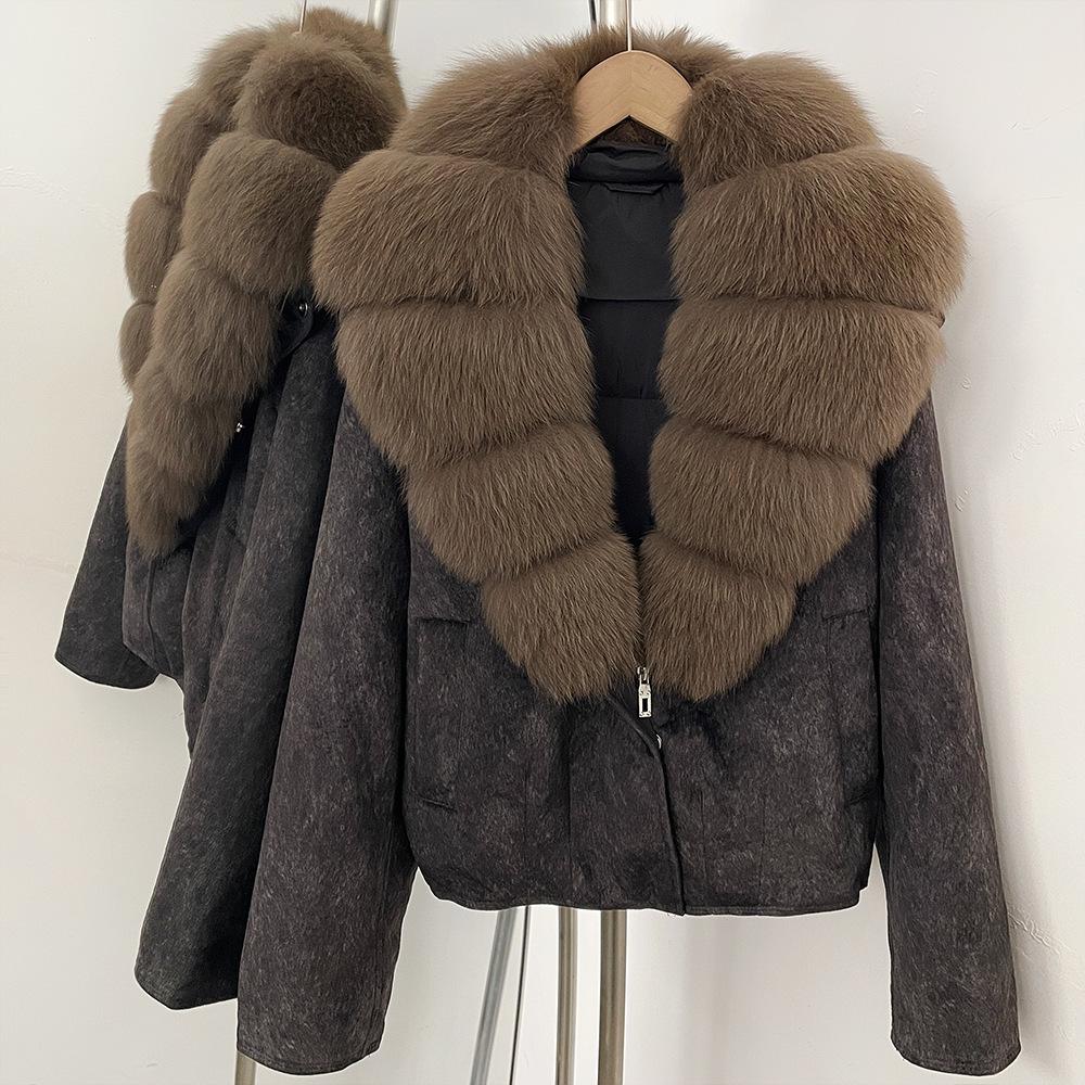 Autumn and winter natural real removable fox fur collar jacket new daily versatile commuter style duck down jacket women