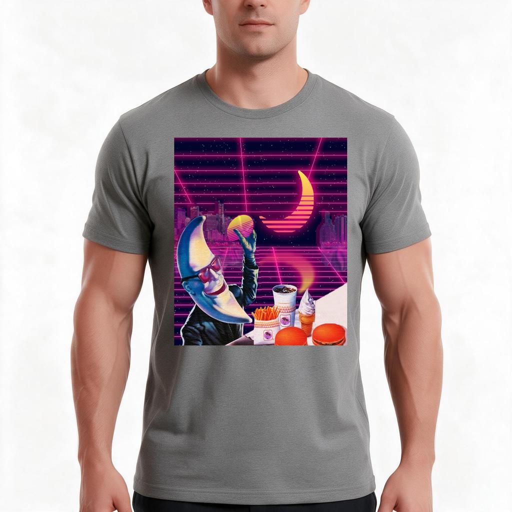 Moonday Night 80s Retro Aesthetic Vaporwave Tshirt Summer Casual Cotton Tee Oversized Streetwear Tops Vintage Graphic Print