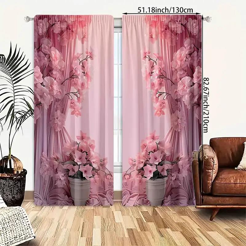 2pcs - Romantic Pink Printed curtains, appropriate used for home decoration in bedrooms and family rooms Durable Material