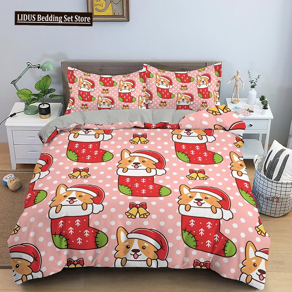 Red Christmas King Queen Duvet Cover Cartoon Santa Claus Bedding Set For Kid Boy Girl Happy Holiday 2/3pcs Polyester Quilt Cover