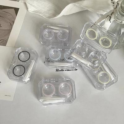 1pc Transparent Mini Contact Lens Box Women Travel Portable Contact Lenses Case Companion Contact Lens Care Box with Mirror Tweezers